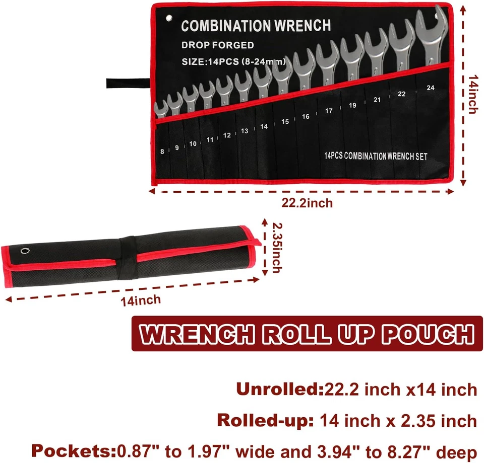 Wrench Roll up Pouch Wrench Organizer Bag with Handle Wrench Organizer Tool Hold - Image 2 of 4