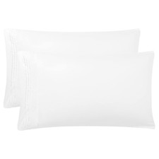 White Pillow Cases Queen Size Set of 2 Soft Breathable Pillow Covers with Emb...