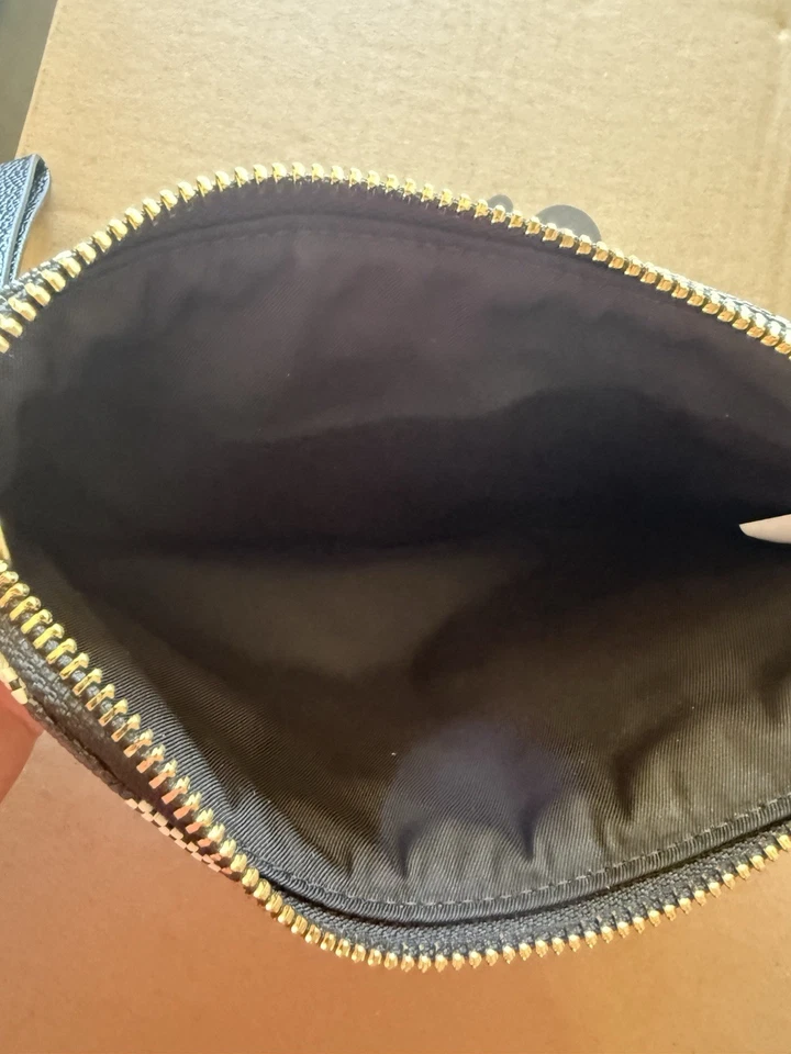 Tory Burch 黑色白色格子格子腕带袋手拿包标志拉链包 — 第 3/3 张图片