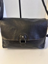 Jack Georges Voyager Emma Crossbody Messenger Bag Black Buffalo Leather EUC