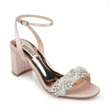 Badgley Mischka Collection Clara Embellished Sandal in Blush Satin 3371 Size 7