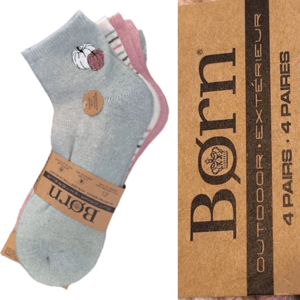 BORN Outdoor Pumpkin Patch Wool Blend Quarter Socks 4 Pairs NWT Cushion Sole