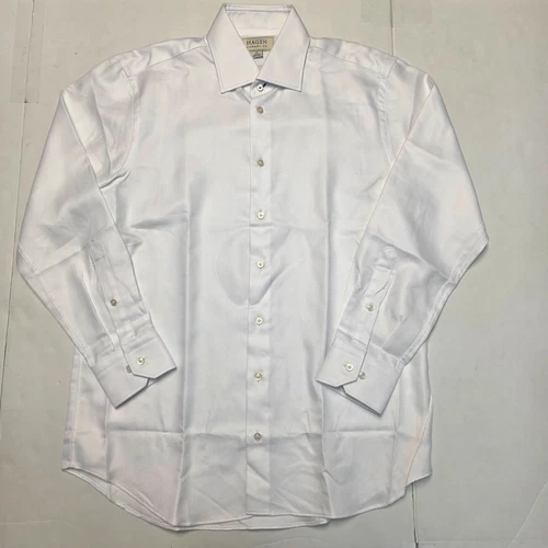 NWOT Hagen Carmel Fit Button Dress Shirt Men 16 32/33 LARGE L White Twill Woven