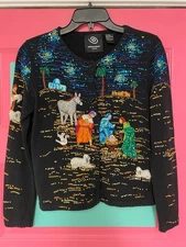 Michael Simon Event Size S CHRISTMAS NATIVITY Manger Cardigan Sweater