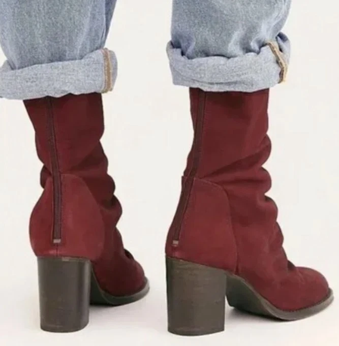 Botas Free People Elle Midi Talla 37 Gamuza Cuero Media Pantorrilla Tacones Bloque Punta Almendra Foto 2 de 4