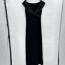 Lauren Ralph Lauren Womens Leonetta Satin Trim Gown Size 8 Black Gala Evening