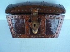 Small Wood/Brass Pirate Treasure Chest/Trunk  Black Velvet Lined Jewelry Box