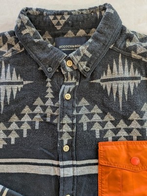 Scotch & Soda Shirt Mens Lg Gray Aztec Southwestern Flannel Button Up Casual