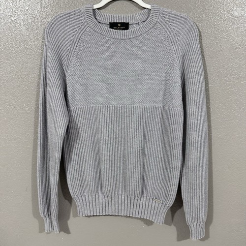 Belstaff Heavy Knit Cotton Bluish Gray Sweater Mens Size Small Ribbed - Picture 1 of 13