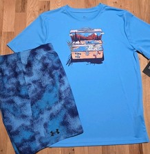 Under Armour Boys Fish Tackle Box Shirt Short Set Born To Fish YSM YLG YXL NEW