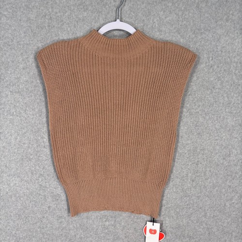 Cider High Neck Knit Sweater Vest Small Camel Ribbed Quiet Luxury Minimalist