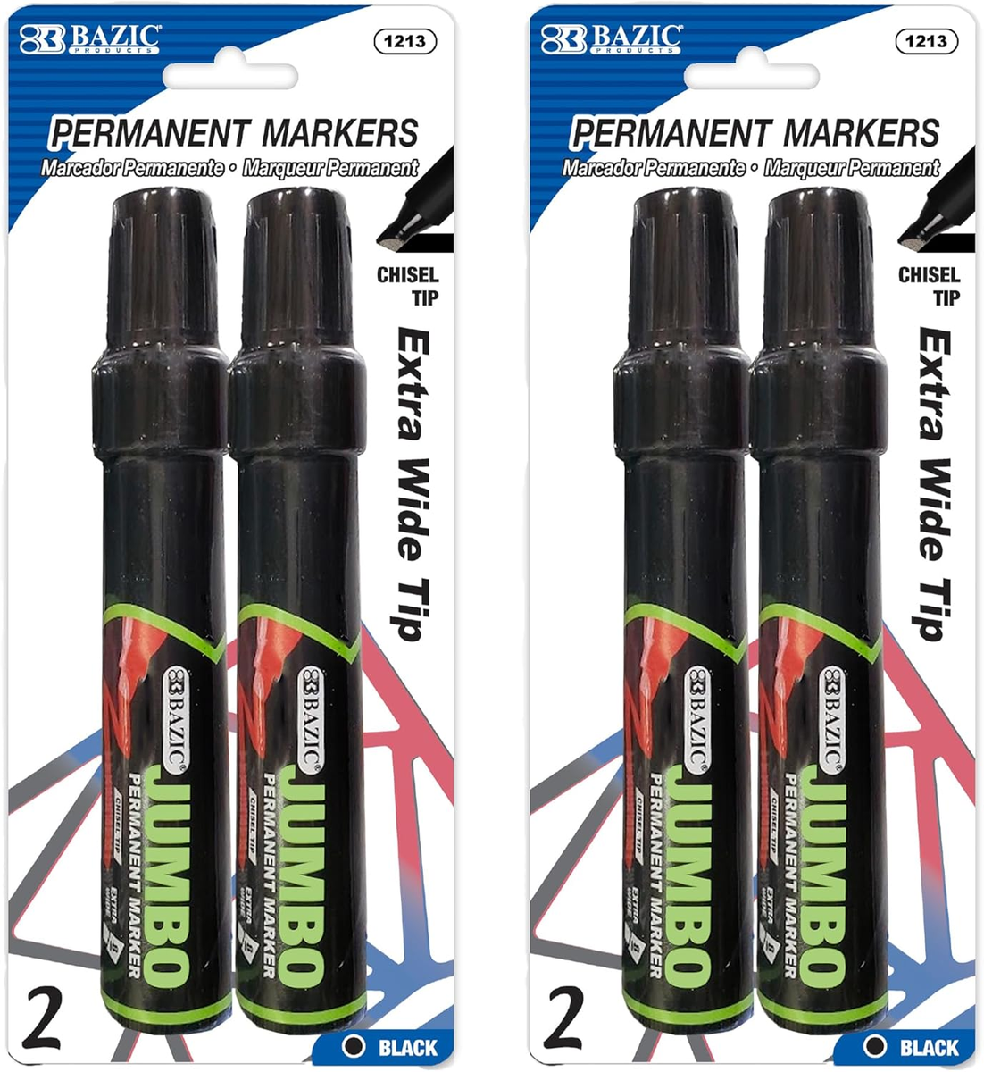 BAZIC Permanent Marker Jumbo Chisel Tip 8Mm Wide, Black Color