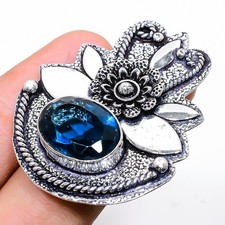 London Blue Topaz Gemstone 925 Sterling Silver Jewelry Adjustable Ring