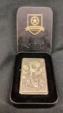 Star I Skull 3D Design Windproof Cigarette Lighter Brushed Bronze Finish W Case