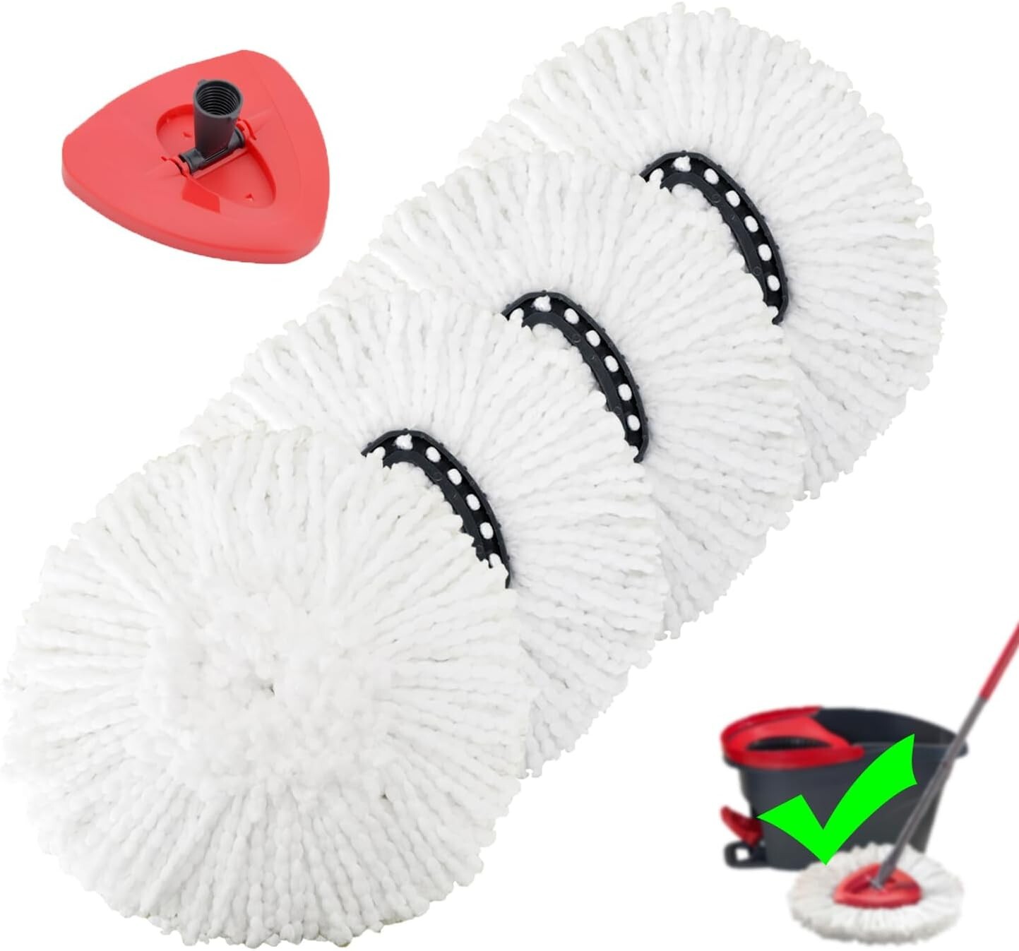 Premium 4-Pack Microfiber Mop Refills & Extra Base - Safe for All Hard Floors