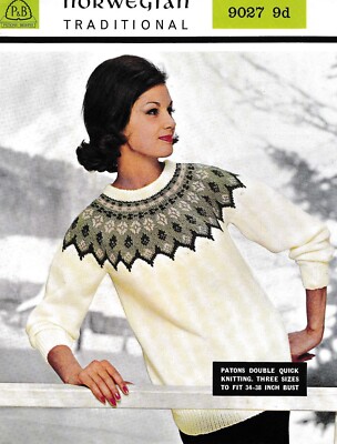 STRICKMUSTER KOPIE 50er Jahre NORDIC SCANDINAVIAN FAIR ISLE PULLOVER 34-38'' A148