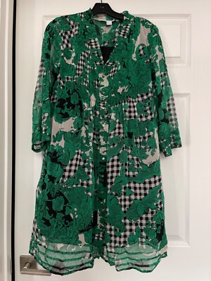 Diane Von Furstenberg 100% Silk Layla Dress Green/Black/White