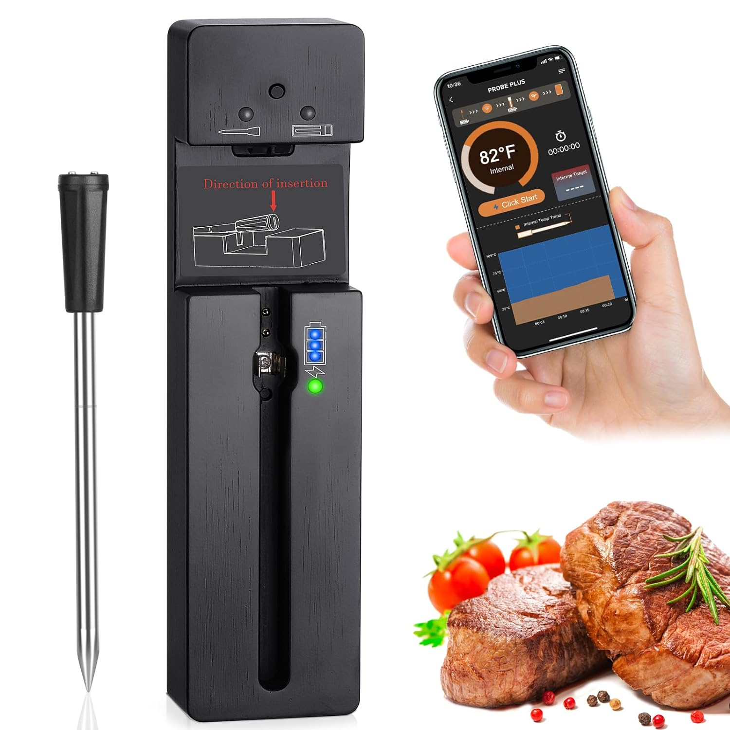 Wireless Meat Thermometer, Smart Bluetooth Meat Thermometer Digital with Alarm,-image