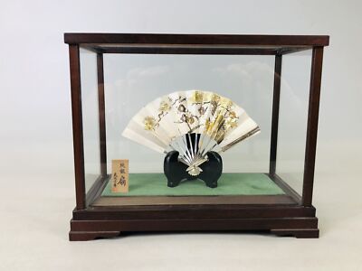 Y6488 OKIMONO Sterling Silver Fan glass case Japan antique 