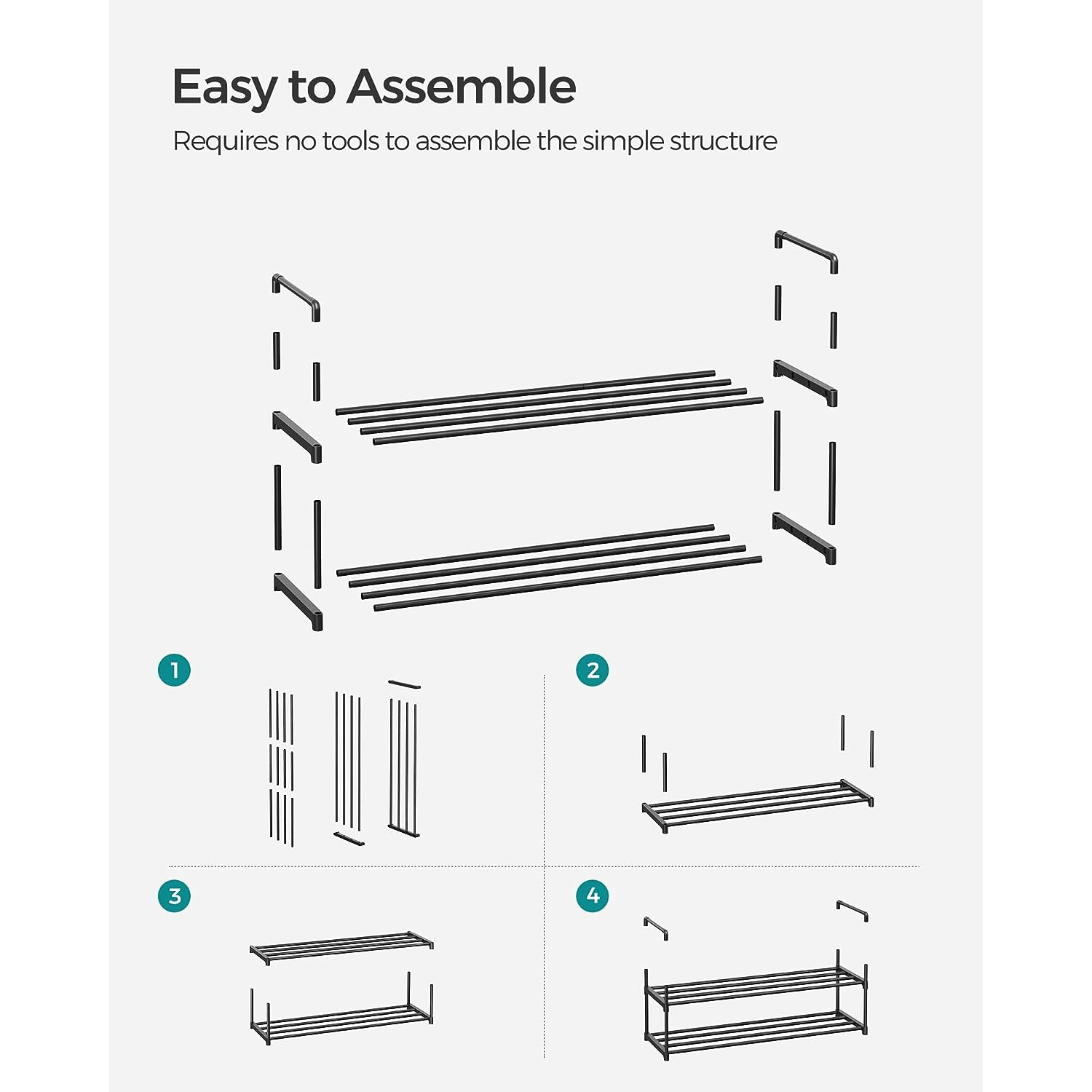 Songmics Easy Assembly 2 Tier Metal Shoe Rack for 10 Pairs of Shoes
