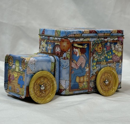 Vtg 7" SCC Rolling Tin Bank Clown Car Animals Circus Childrens Toy Storage Bin - Picture 3 of 15
