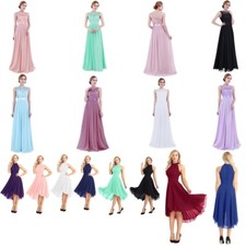 Women Elegant Sleeveless Embroidered Chiffon Bridesmaid Long Dress Evening Gowns
