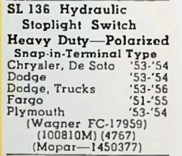Interruptor de semáforo Echlin SL136 Chrysler Dod Ply DeSoto Farg 1951-55 réplica 1450377 Foto 4 de 4