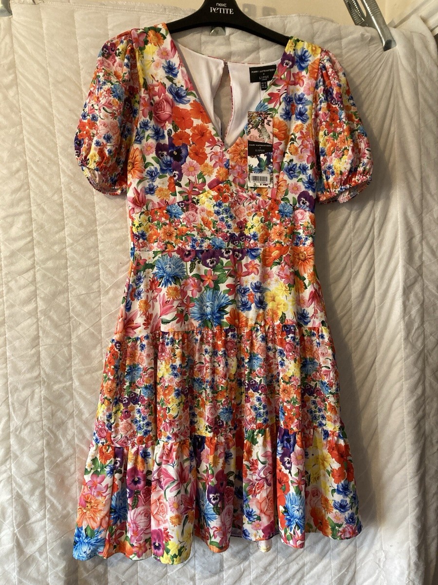Lipsy Next By Mary Katrantzou Floral Puff Sleeve Tiered Skater Dress S 10 BNWT eBay UK