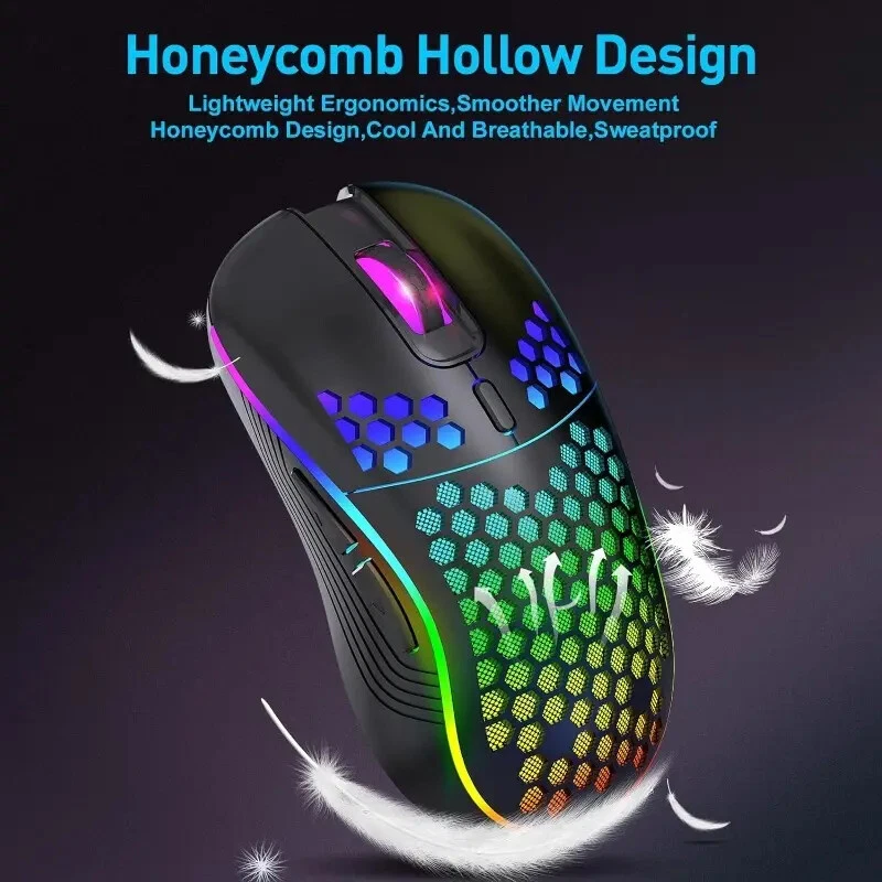 Wireless Gaming/Office Optical Sensor RGB Backlight mouse honeycomb Rechargeable - Image 2 of 4