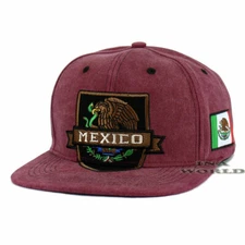 MEXICAN Hat MEXICO Federal Logo Snapback Flat Bill Baseball Cap- Washed Burgundy