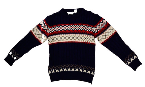 Vintage Sterling Mens Navy Red White Long Sleeve Pullover Sweater Medium
