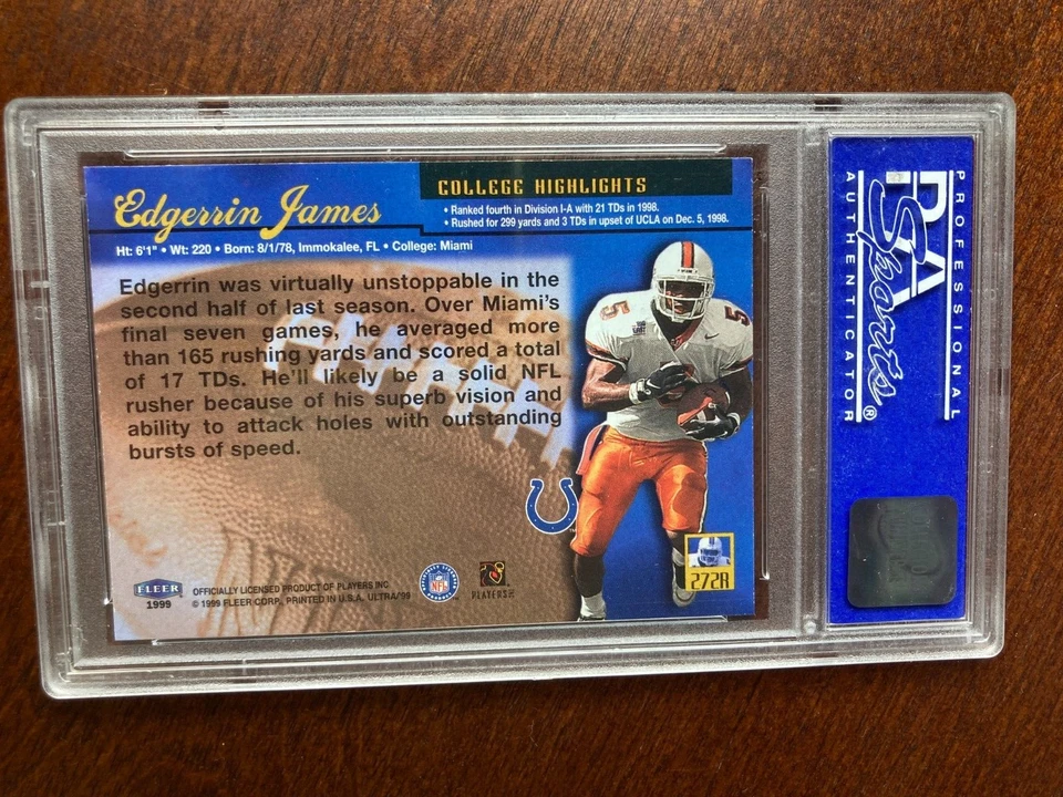 1999 Ultra Gold Edgerrin James Rookie PSA 8. Indianapolis Colts HOF RC - Image 2 of 2