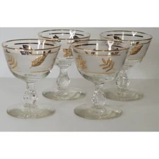 VTG Libbey Golden Foliage Sherbert Champagne Glasses Set of 4 Mint MCM 4.25"