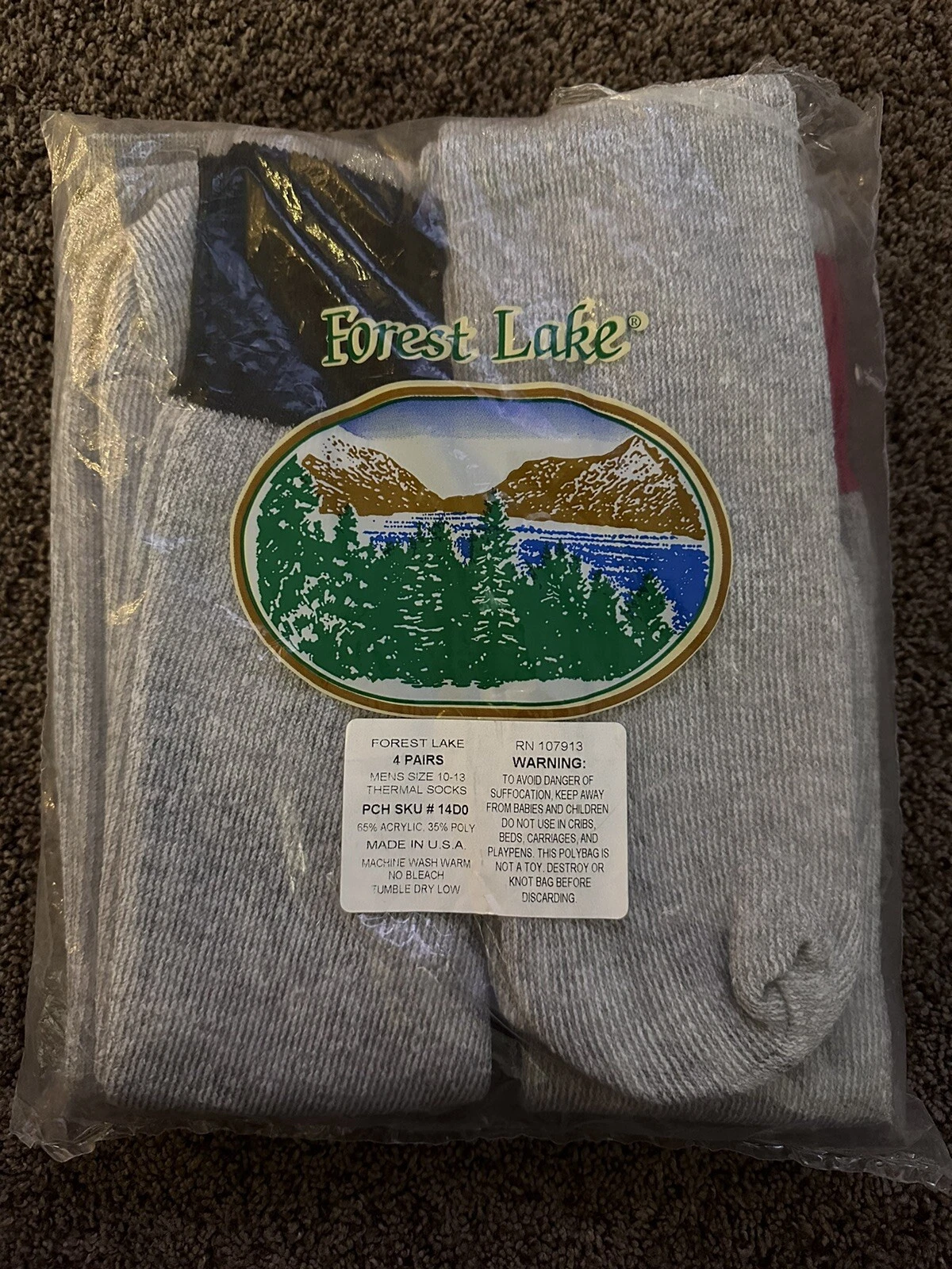 Vintage Forest Lake Mens Thermal Socks Size 10-13 Made In Usa 4 Pairs