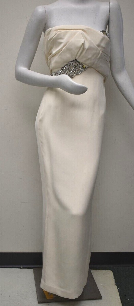 NEW Marchesa Strapless Column Gown Ivory SILK Jeweled Draped Bodice Dress 8  | eBay