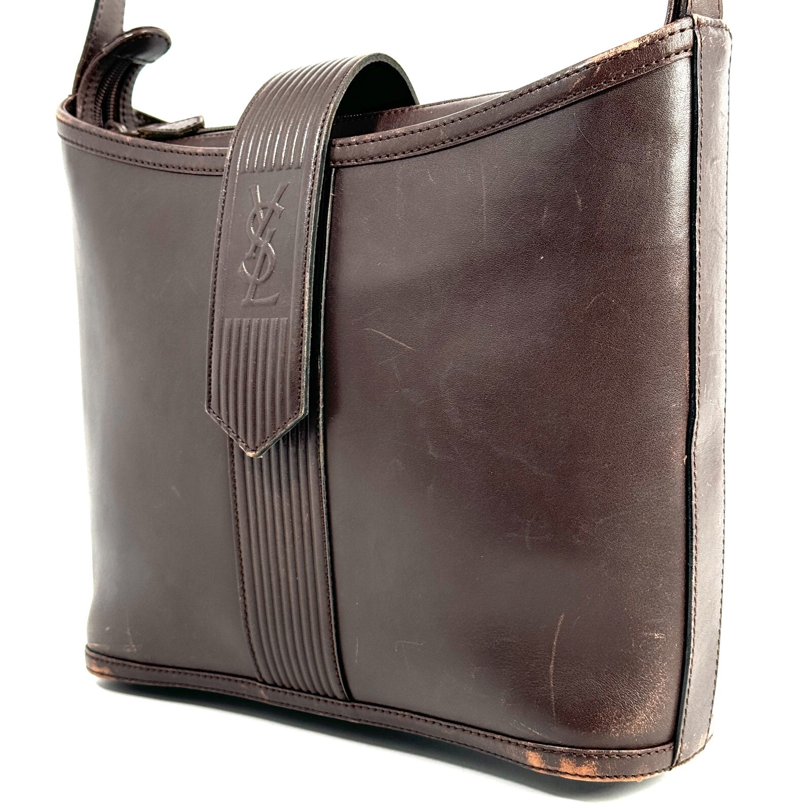 Borsa a tracolla Yves Saint Laurent pelle marrone vintage autentica dal Giappone 0373