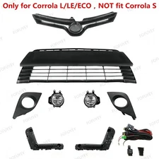 For Corolla L LE 2014-16 Bumper Fog light Kit+ Bracket + Upper Lower Grille Mesh