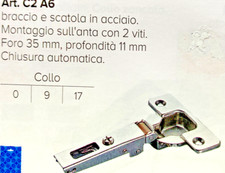 CERNIERE+BASE X ANTE PORTE MOBILI CUCINA COLLO 9 FORO 35mm PROFONDITA' 11mm 2Pz.