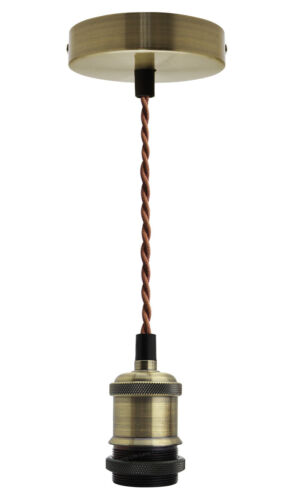 Kit de soporte de lámpara colgante de latón antiguo flexible de tela rosa y colgante de techo M0010 - Imagen 1 de 12
