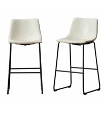 (Set of 2) Roundhill Furniture Lotusville Faux Leather Barstool, White