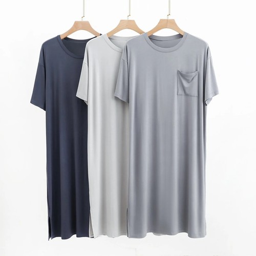 Chest Pocket Bathrobe Mens Solid Color Design Summer Autumn Pajamas - Picture 4 of 25