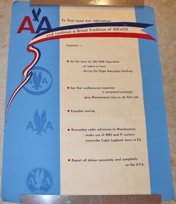 Vintage AMERICAN AIRLINES CAPTAINS FINE TUNE OPERATION GREAT SERVICE POSTER S5