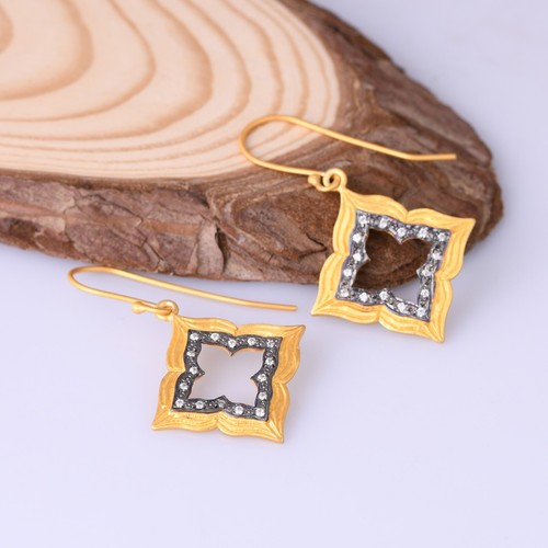 Handmade Gold & Black Plated 925 Silver Dangle Earrings With Cubic Zirconia - Picture 2 of 6