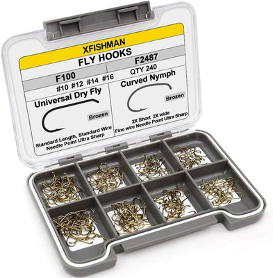 Curved Czech Scud Fishing Hooks Assortment Pack of 100-240 Barbless Hooks