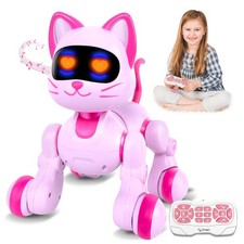 Robot Cat Interactive Toys for Girls: Remote Control Electronic Pink Kitty Pe...