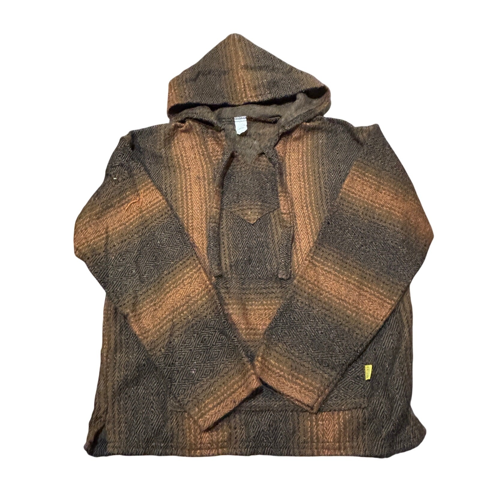 Molina Hoodie Mens Medium Orange Black Baja Mexican Boho Hippie Pullover