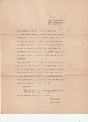 1928 LETTER - WILEY HIGH SCHOOL RED STREAKS - TERRE HAUTE INDIANA - SPORTS - #2