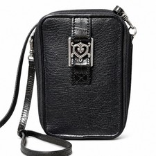 Brighton Black Leather Croc-Embossed Crossbody Organizer Bag with Heart Concho — listing 3