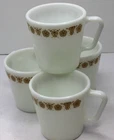 Vintage 70s Corelle Pyrex Butterfly Gold White Coffee Mugs Cup D Handle Set Of 4