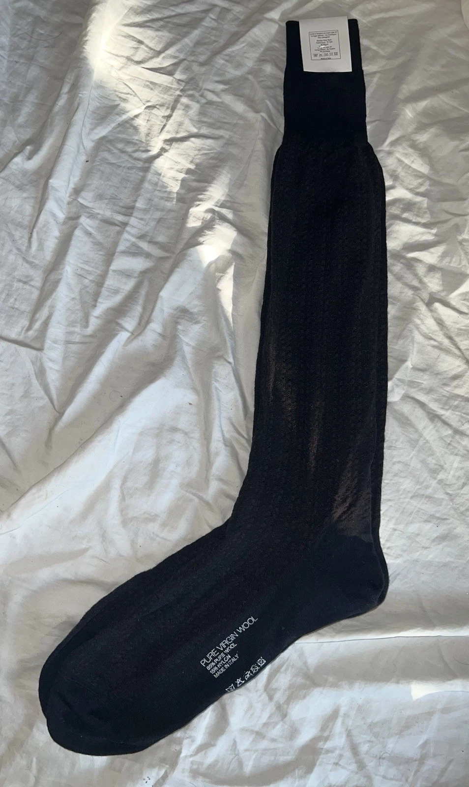 VTG Alan Flusser Dark Brown Geometric on Black Virgin Wool Dress Socks Italy NWT